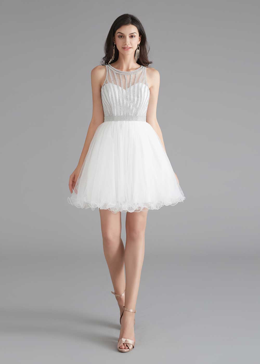 Chic Short White Tulle Evening Dress